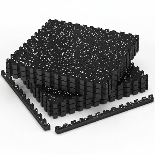 AIRHOP 1'' Ultra-Thick 24 Sq Ft Rubber Top Gym Flooring for Home Gym | 6 Tiles, High Density EVA Foam, Waterproof & Non-Slip Rubber, Interlocking Puzzle Mats, Heavy Duty Floor Protection, 24"x24" - color: Black/White, size: 24 Sq Ft (6 Tiles)