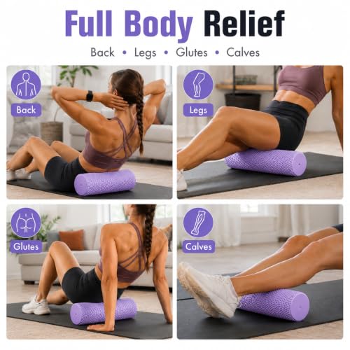 17.8 x 3.94 Inch Textured EVA Foam Roller, Compact Exercise Massage Roller for Muscle Rolling, Yoga, Pilates, Stretching and Home Gym Fitness，Black - color: Black