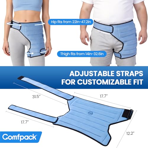 Comfpack Hip Ice Pack Wrap, 2 Hours Long Lasting Cold for Hip Replacement Surgery, Flexible & Evenly Cooling Reusable Ice Pack for Injuries, Sciatica, Bursitis, Hip Flexor Pain, Gift for Men Women - size: Small/Medium
