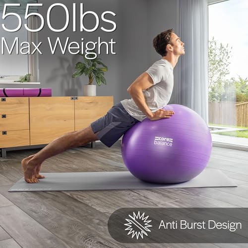 Core Balance Exercise Ball, Stability Ball for Yoga, Pilates and Fitness, Gym Ball for Home Gym and Office Chair, Training, Physical Therapy, Anti Burst, Pump Included, 55cm 65cm 75cm 85cm - color: Purple, size: XL (27–30in | 68–75cm)