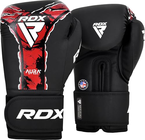 RDX Aura 2025 Boxing Gloves for Training Sparring Heavy Bag, Maya Hide Leather, Multi Layer Padding, Quick EZ Wrist Support Strap, Red Black - size: 14oz