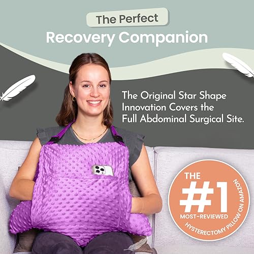 MOYOAMA Hysterectomy Pillow Post Surgery – Form-Fit Support Shield with Secure Straps, 2 Pockets, & Cozy Muff – After Hysterectomy Recovery Must-Haves, Post-Op C-Section Pillow Post Surgery Gifts - color: Field Lavender