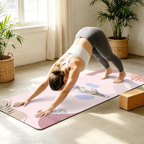 Yoga Mat Brown Black Non Slip Exercise Mat with Carrying Strap and Storage Bag Boho Style Fitness Mat for Yoga, Pilates, Stretching and Floor Workouts - color: Light Pink, size: 72x32in