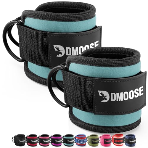 DMoose Ankle Strap for Cable Machine - One Size Fit with Premium Padding, Workout Kickback Ankle Cuffs, Ankle Bands for Working Out, Booty Workouts, Leg Extension, Hip Abductors & Lower Body Exercises - color: Cyan - Pair
