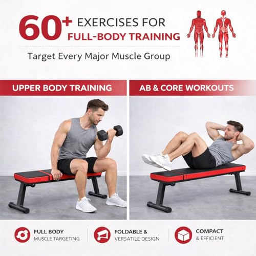 2 IN 1 Flat Weight Bench Foldable Workout Bench 618LB Capacity for Home Gym Bench Press Dumbbell Strength Training