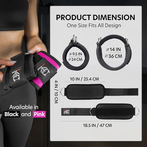 AmStaff Fitness Ankle Straps for Cable Machines – Padded Gym Ankle Cuffs for Glutes, Legs, and Booty Workouts – Adjustable Cable Attachments for Women & Men – One Size - color: Black (Pair)