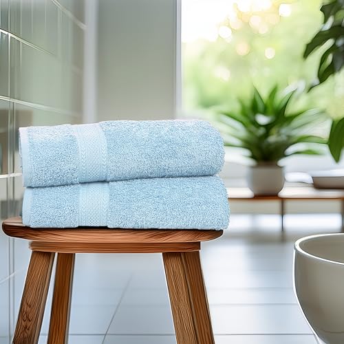 Commercial Bulk Pack of 12 Large Bath Towels – 100% Cotton Terry 24" x 50" – Ideal for Hotels, Salons, Gyms, Spas & Institutional Use – Sky Blue - color: Sky Blue, size: 24"x50" - PK 12