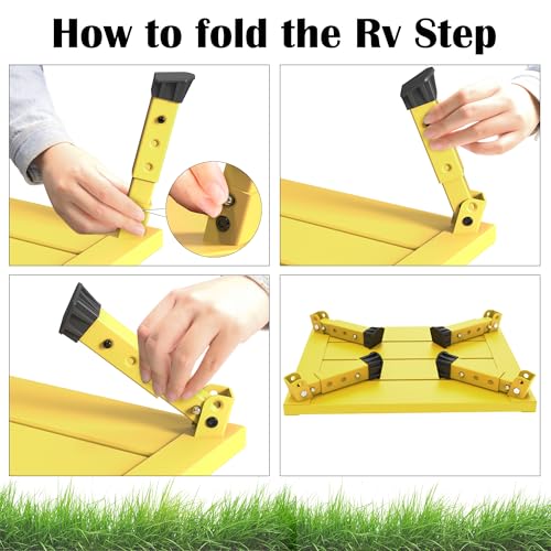Marudina Large Platform RV Steps, 3-Level Adjustable Height Aluminum Folding Step Stool, Light Folding Anti-skidding RV Step, Supports Up to 1,000 lb (17.5" X 13.5" Large Platform) | 17.5"x13.5" Large Platform,Aluminum Frame,Non-Slip Rubber Feet,Quick Fol