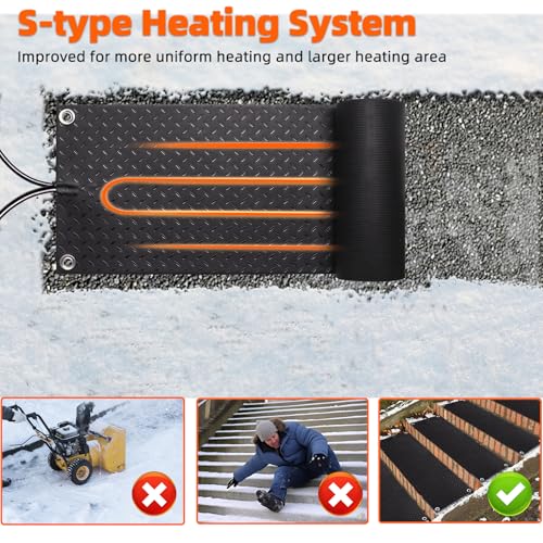 3PCS Heated Snow Melting Mats 10 x 30,Upgraded Anti-Slip Electric Snow Walkway Outdoor Mats,Winter Ice Heat Rubber Mat for Stairs Steps Floor