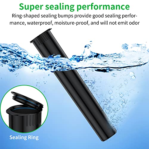 Urekt 100 Pack 116mm Tubes Black Plastic Pop Top Pill Storage Tubes, Child Resistant Waterproof Pill Plastic Tube Pill Container Medicine Holder BPA Free