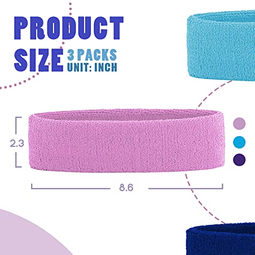 3 Pack Men & Women Sports Sweatbands Headbands - color: Purple,Sky blue,Blue