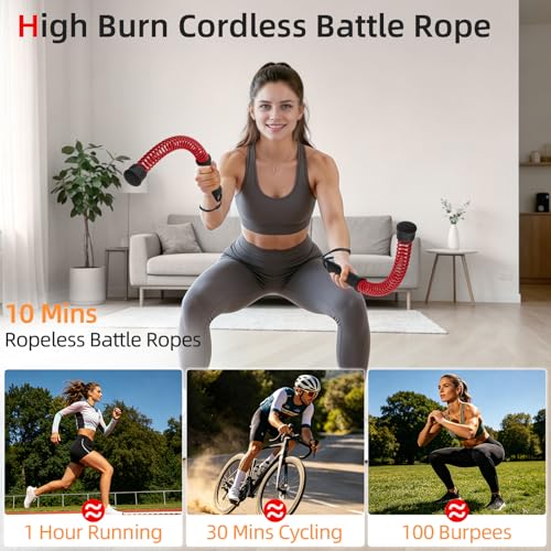 Abahub Weighted Ropeless Battle Rope, Portable Silent Cordless Battle Ropes, Space Saving Home Gym No Battle Ropes with Storage Bag, 2PCS Red - Set B - color: Red