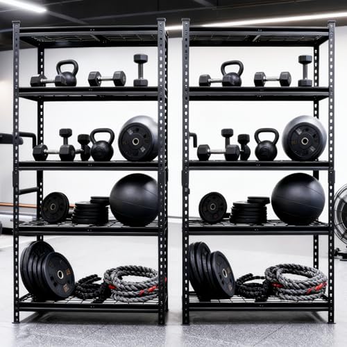 5-Tier Heavy-Duty Storage Shelves, 2250 LBS Load Steel Shelving Unit, Adjustable Boltless Garage Shelving, Sturdy Organizer for Garage, Kitchen, Gym, Shed (Black, 2PCS 36''W x 18''D x 72''H) - size: 2PCS 36''W x 18''D x 72''H