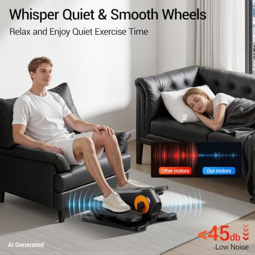 Under Desk Elliptical Machine Seated Pedal Exerciser | Quiet Leg Exerciser While Sitting, Mini Portable Leg Exercise Machine with Remote, Adjustable 12-Speeds, Manual & Auto Mode - color: Orange