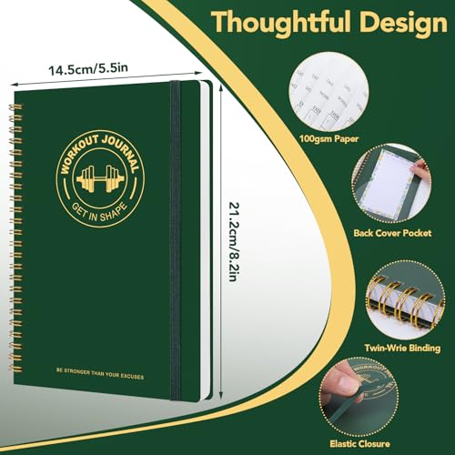 Thboxes Workout & Fitness Journal for Woman Man，8.5" x 6" Daily Exercise Log Notebook Personal Health Meal Planner for Weight Loss Gym Muscle Gain Workout Notepad Essentials Wellness Log, Green - color: Green