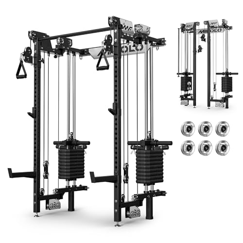 Mikolo Folding Squat Rack, Wall Mounted Power Rack with Cable Crossover Machine & LAT Pull Down, Functional Trainer with 5 Adjustable Function Modes, Home Gym Package - color: Black, size: WR02 Selector (100LB Weight Stack)