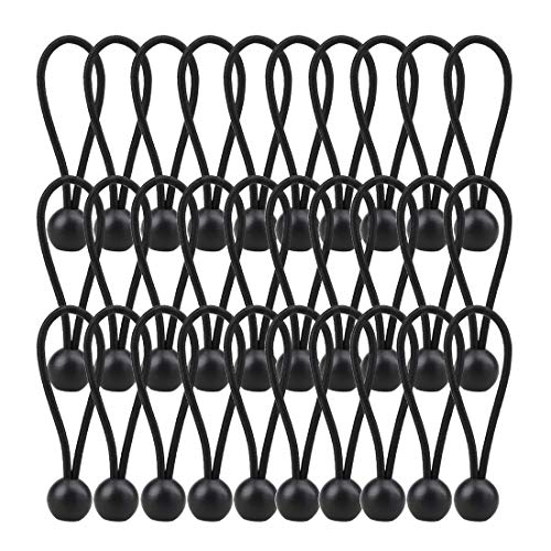 AOPRIE 30 Pack Bungee Balls, Black Ball Bungee Heavy Duty Heavyweight 4 inches Tarp Bungee Cords, Weather Resistant Tie Down Strap 4mm Thickness - for Camping, Tents, Cargo, Holding Wire and Hoses - size: 4 In Balls
