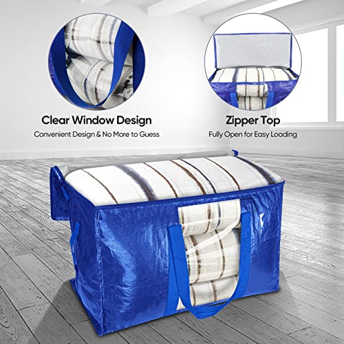 BALEINE 4-Pack Oversized Moving Bags with Reinforced Handles, Heavy-Duty Storage Tote Moving Supplies for Packaging, Camping (Blue w/Window, 4-Pack) - color: Blue-window, size: 4-Pack