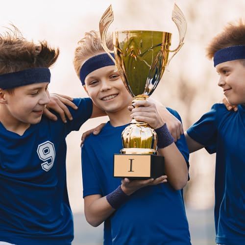 Bememo 6 Pcs Neon Sports Sweatbands Set Sports Competitions Sweatbands 2 Headband 4 Wristbands Breathable Terry Cloth Athletic Bands for Team Soccer Spirit 80s Costumes Cosplay - color: Navy Blue