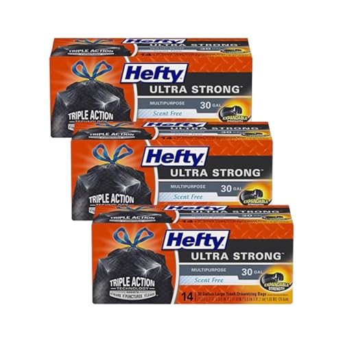 Hefty Ultra Strong Multipurpose Large Trash Bags, Black, Unscented, 30 Gallon (14 Count (Pack of 3)) - size: 14 Count (Pack of 3)