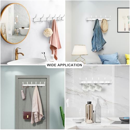 Coat Rack Wall Mounted,6 Coat Hooks for Hanging Coats,Heavy Duty Metal Double Hook Rack Hook Rail,Coat Rack with Hooks,Wall Mount Coat Hanger for Hat Towel Purse Robes (2 Pack White, 6 Hooks) - color: 2 Pack White