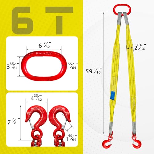 Lifting Slings Straps with Hooks 5ft Two Leg Bridle Web Sling 13227lbs Capacity G80 Alloy Steel Engine Lift Chain Link Eye Hook Polyester Webbing Rigging Straps for Hoists - size: 13227 lb / 5 ft