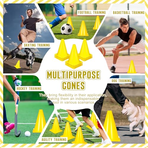 Syhood 30 Pack 7 Inch Plastic Traffic Cones Sports Training Agility Marker Mini Cones for Soccer, Skating, Football, Basketball, Indoor and Outdoor Games Sports Practice Equipment - color: Yellow
