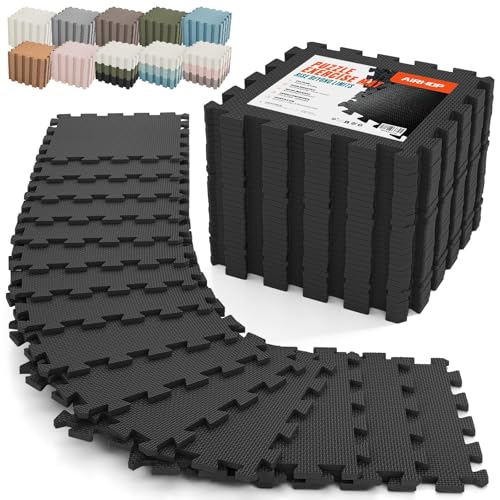 AIRHOP 18 PCS Gym Floor Mat, EVA Foam Puzzle Gym Mat, High-Density Interlocking Foam Floor Tiles for Home Gym, Play Workout Garage Kitchen Flooring 12.6"x12.6"x0.4" - color: Anthracite, size: 36 Tiles | 36 Sq Ft