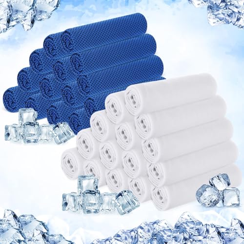 Hosuly 30 Pack Cooling Towels, 40"x12" Ice Breathable Soft Chilly Sweat Rag Microfiber Workout Rags for Gym Cooling Towels for Neck and Face for Yoga Golf Sport Running - color: Dark Blue, White