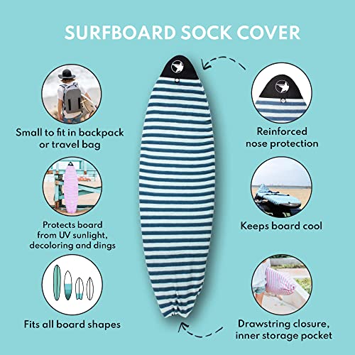 Surf Squared Surfboard Sock Cover and Paddleboard Cover - Lightweight Stretch Protective Surfboard Bag - Surfing Accessories - Shortboard, Longboard, Hybrid, Wakesurf, Standup Paddleboard SUP - color: Aqua, size: 6'4" Shortboard