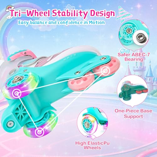 HYKID Toddler Roller Skates, 4 Adjustable Sizes, Fun Illuminating, Safety Three-Point Type, Breathable Upper, Beginners' Roller Skates for Girls Boys Kids - color: Butterfly, size: Toddler (8C-10.5C)