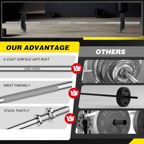 Weight Lifting Bar 57", 1" Standard Straight Barbell Bars Olympic Home Gym | Weightlifting/Strength Training/Squat/Bench Press/Deadlift/Lunges/Hip Thrusts, 2 Star Collars (480lb Weight Capacity) - color: Silver