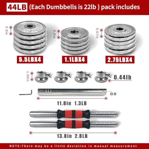 Adjustable Dumbbell Set 44lb/66lb/110lb Home Weight Lifting Professional Dumbbell for Body Workout Home Gym with Carrying Bag Silver - size: 44 lbs