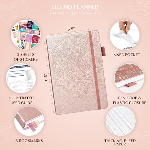 Legend Wellness Planner & Food Journal – Daily Diet & Health Journal with Weight Loss, Measurement & Exercise Trackers – Lifestyle & Nutrition Diary – Lasts 6 Months, A5 size – Rose Gold - color: Rose Gold Debossed, size: A5 (5.8” x 8.3”)