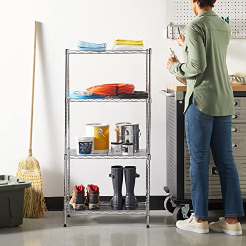 Amazon Basics 4-Shelf Adjustable Storage Shelving Unit for Garage, Steel Wire Rack, 200 Pound Loading Capacity per Shelf, 13.4"D x 23.2"W x 48"H, Chrome - color: Chrome, size: 23.2"L x13.4" W x 48"H, style: 4 -Shelf