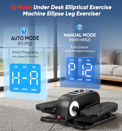 HOMGIM Under Desk Elliptical Machine - Quiet Motorized Leg Exerciser with Smart Remote, 12-Speed Manual Programs Auto/3 Auto Programs LCD Display & Bidirectional Motion for Home/Office - color: Black