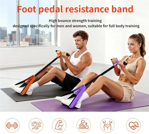 Multifunction Pedal Resistance Band with Handle,Tube/Petal/Foot/Full Body Resistance Bands with Handles,Multifunctional Foot Pedal Resistance Band,Leg Raise Straps. - color: Black 55lbs