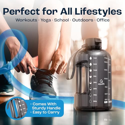 AQUAFIT Half Gallon Water Bottle with Time Marker | BPA Free Half Gallon Water Bottle with Straw and Chug Lids - Leakproof Gym Water Bottle with Carry Handle (Forest Fade) - color: Forest Fade, size: 64 Ounces