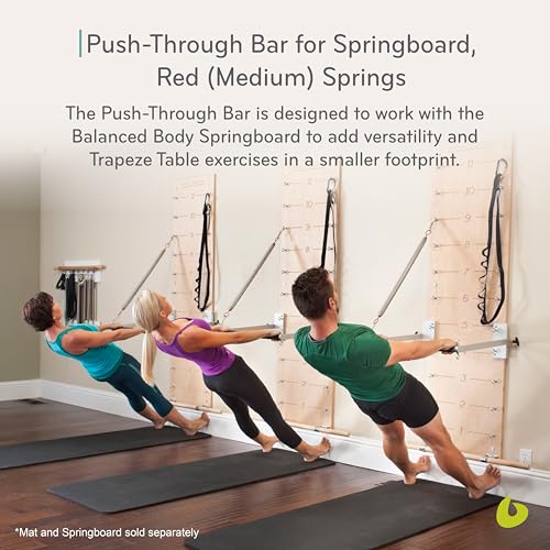 Balanced Body Pilates Springboard, Wall Mounted Pilates Workout Equipment for Home Gym or Studio Use, Pilates Exercise Equipment with Resistance Springs - color: Red (Medium Resistance Springs)