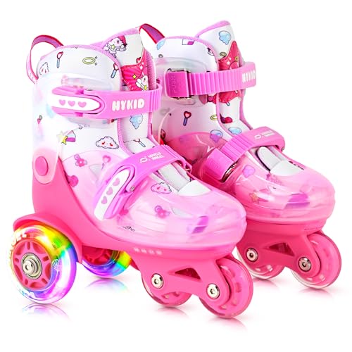 HYKID Toddler Roller Skates, 4 Adjustable Sizes, Fun Illuminating, Safety Three-Point Type, Breathable Upper, Beginners' Roller Skates for Girls Boys Kids - color: Lovely Angel, size: Little Kid (11C-1Y)