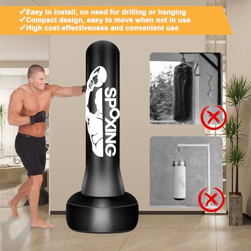 Freestanding Punching Bags for Adults Teens - 70" Heavy Bag with Stand Men Standing Boxing Inflatable Kickboxing Training MMA Muay Thai Fitness - style: Fight Men Pattern