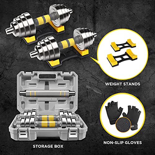 PHOEROS Adjustable Dumbbell Set - 44/66/88 LBS weights set, Dumbbell Barbell 3 in 1, Steel Dumbbells Pair with Connecting Rod for Adults Women Men Fitness Workout, Home Gym Exercise Training Equipment - color: 44lbs