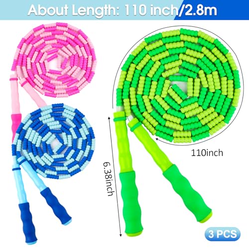 Jump Rope for Kids, 9 Ft Adjustable Jump Ropes for 4 5 6 7 8 10 12, Segmented Soft Beaded Jumping Rope Age 8-12, Tangle Free Skipping Rope for Women Man Fitness Weight Loss - color: Green, Pink, Blue