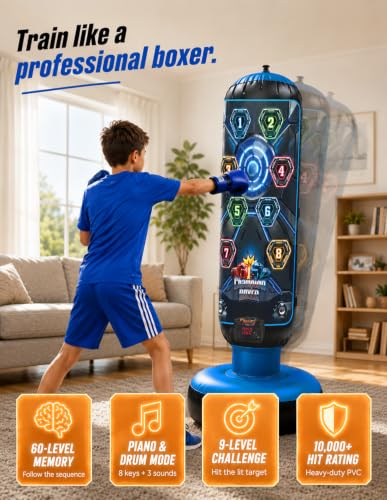 2026 New 51-Inch Punching Bag for Kids with Music,Birthday Gift for Boys | 4 Game Modes, 8 Targets,Boxing Equipment, Outdoor Toys for children Ages 4-12