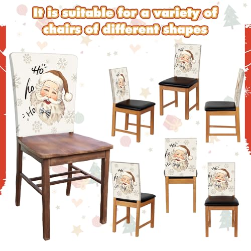 Moukeren 6 Pcs Christmas Chair Cover Set Stretch Dining Chair Back Covers Vintage Christmas Santa Claus Elk Slipcovers Farmhouse Removable Elastic Seat Protector for Xmas Party Kitchen Home Decor - style: Fresh