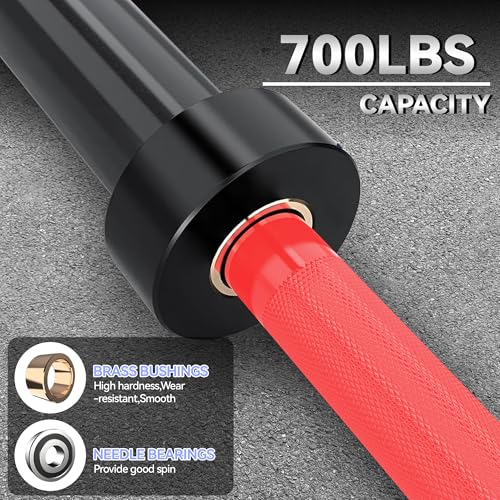 7FT/4 ft Home Gym Barbell Bar – 700LB/1500LB/500LB Capacity, Anti-Slip Knurling, Solid Steel, for Weightlifting, Strength Training - color: Red, size: 7FT-700lbs