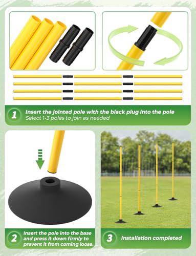 GHB Agility Poles 4 Pack 50" Sports Soccer Training Poles | Detachable Speed Training Equipment Football Accessories with Rubber Base - size: A.Rubber Base