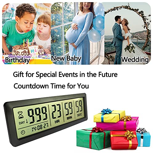 Digital Countdown Days Timer - Black Upgraded Big 999 Days Count Down Clock with Stand Strong Magnetic Back for Vacation Retirement Wedding Holiday - style: M220 Black Countdown Timer