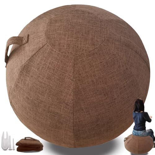 Protective Cover for Fitness Balls | Air Plug Included, Exercise Ball, For Pregnancy Ball Chair Yoga Ball, No Yoga Ball Included Washable Linen Ball Cover - color: Brown, size: 55CM