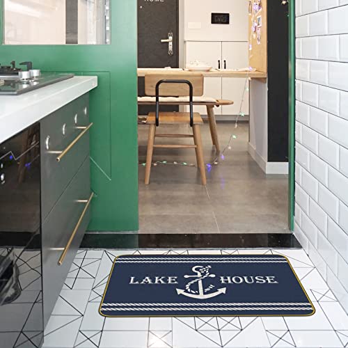Mingnei Lake House Doormat Door Mat for Home Entrance, Nautical Anchor Floor Mats for House Front Indoor Inside Outdoor Outside Entryway Rug 30 x 17 Welcome Mat